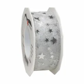 Ruban argent mat avec motif, spécial noël 40 mm x 20 m