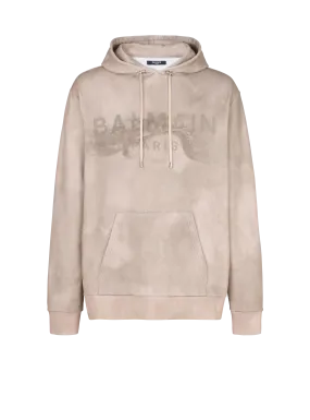 Sweat à capuche en coton éco-responsable imprimé logo Balmain Paris désert