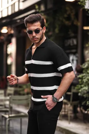 Yarm Fermuar izgili Oversize Triko T-Shirt